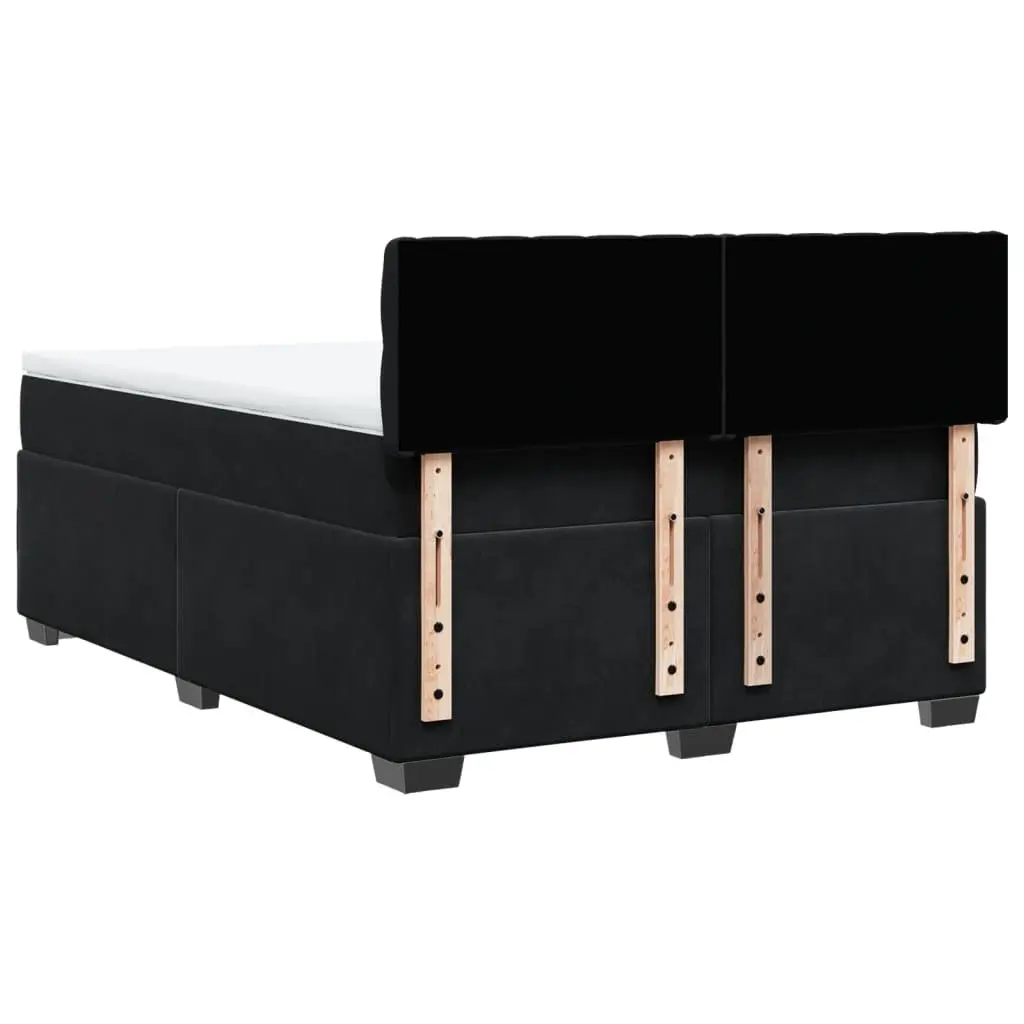 Double Box Spring Bed Black Velvet with Mattress and LED Lights Double Size for Bedroom