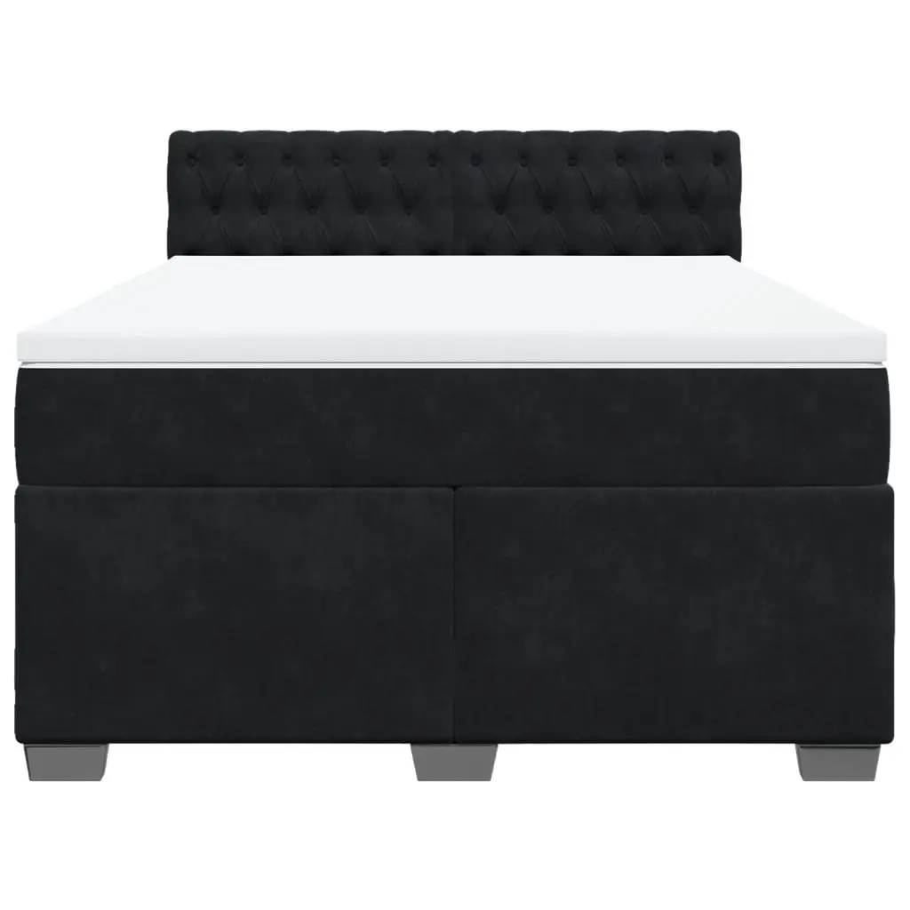 Double Box Spring Bed Black Velvet with Mattress and LED Lights Double Size for Bedroom