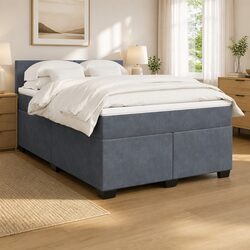 Queen Size Box Spring Bed with Integrated Mattress and LED Lighting