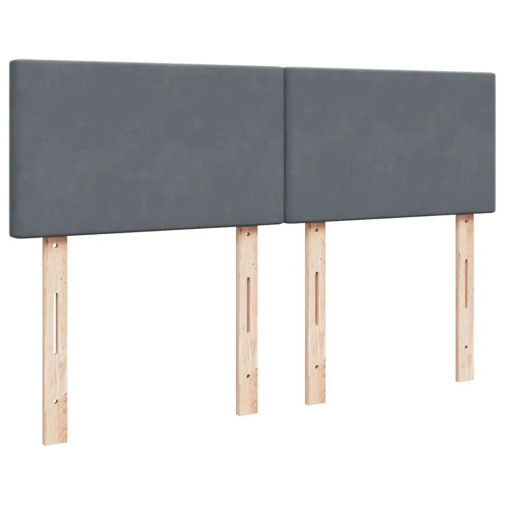 Box Spring Bed Dark Grey Velvet Queen Size with Mattress and LED Lights