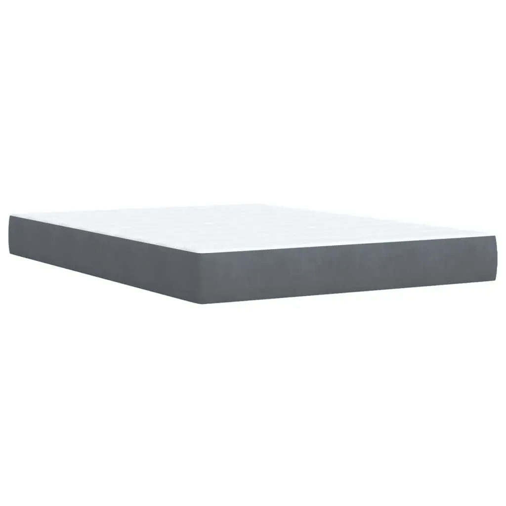 Box Spring Bed Dark Grey Velvet Queen Size with Mattress and LED Lights