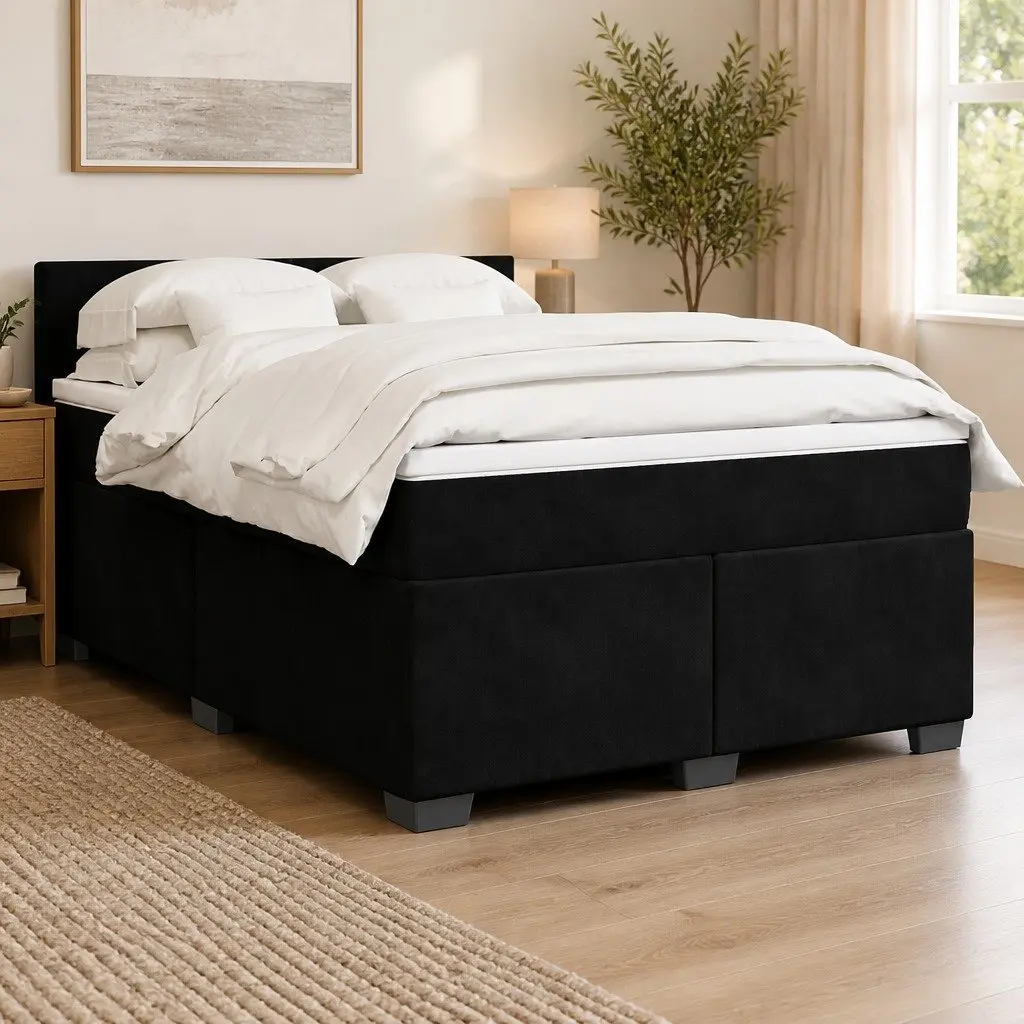 Queen Bed Black Velvet Pocket Spring Mattress with LED Lights
