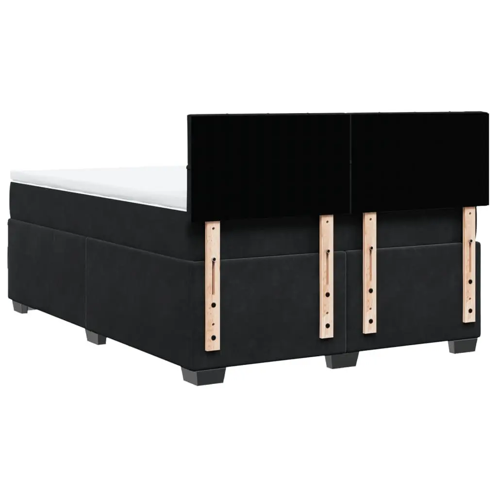 Queen Bed with Velvet Fabric Pocket Spring Mattress LED Lights Black