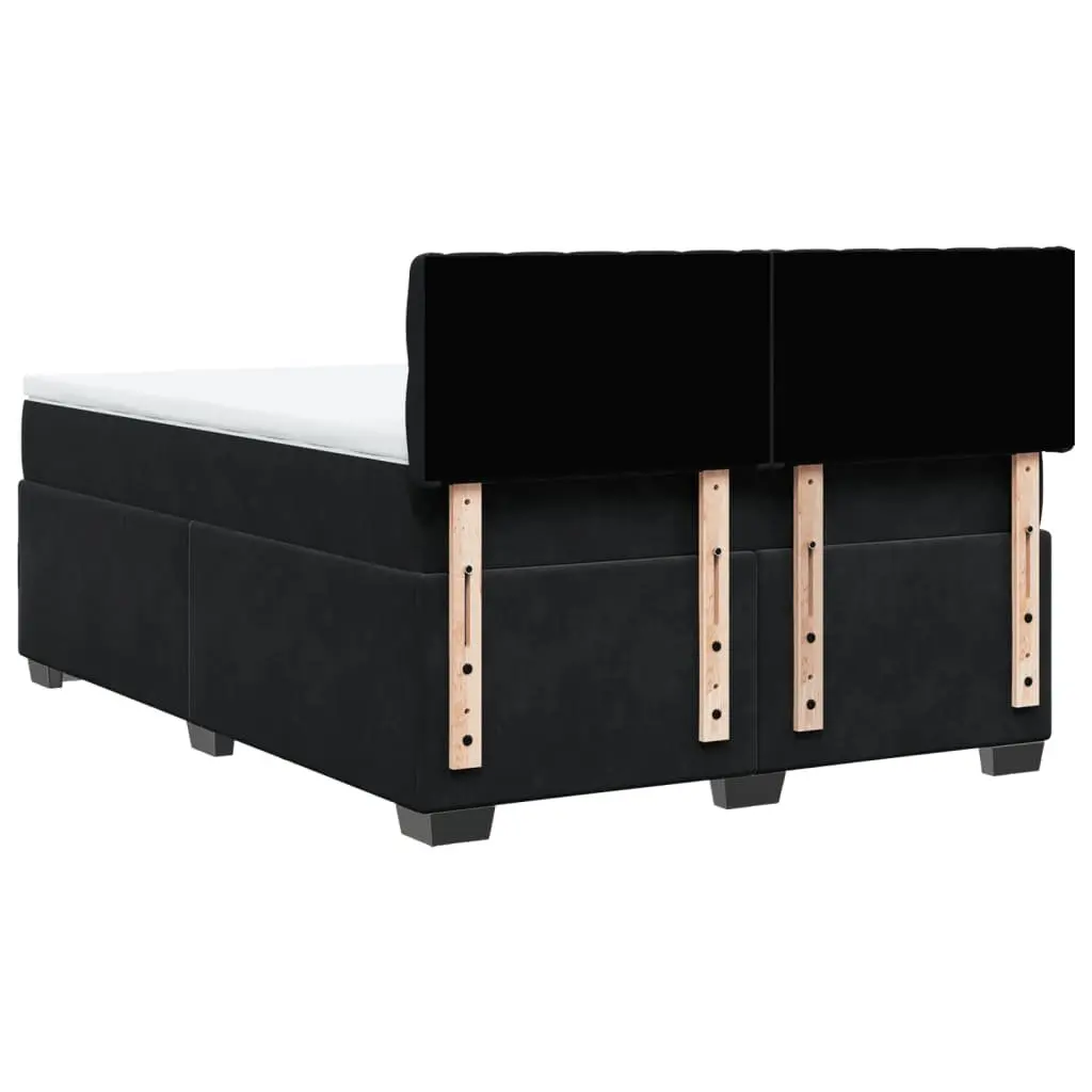 Queen Size Box Spring Bed Black Velvet Pocket Spring Mattress LED Lights