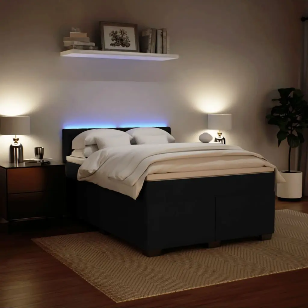 Queen Size Box Spring Bed Black Velvet Pocket Spring Mattress LED Lights