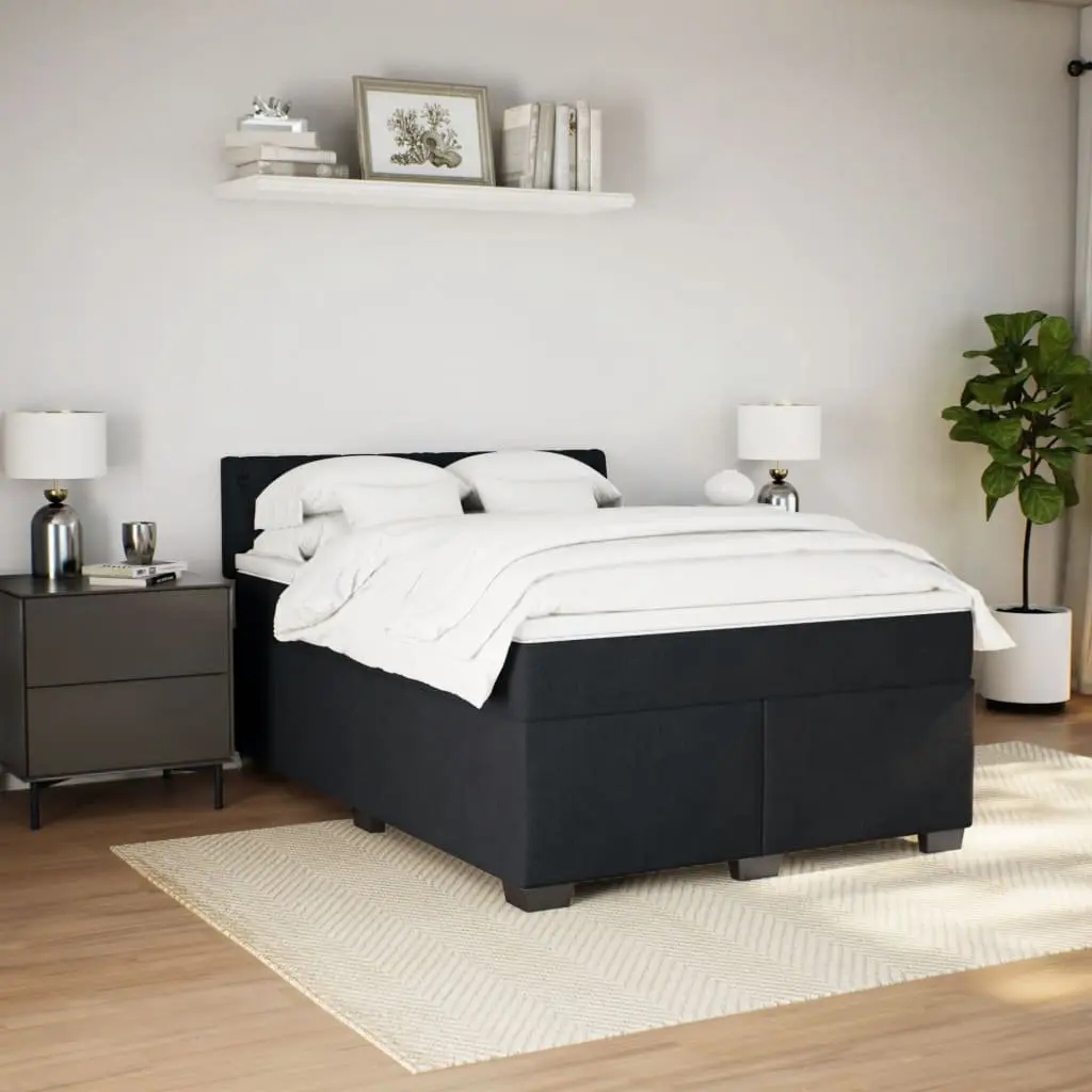 Queen Size Box Spring Bed Black Velvet Pocket Spring Mattress LED Lights
