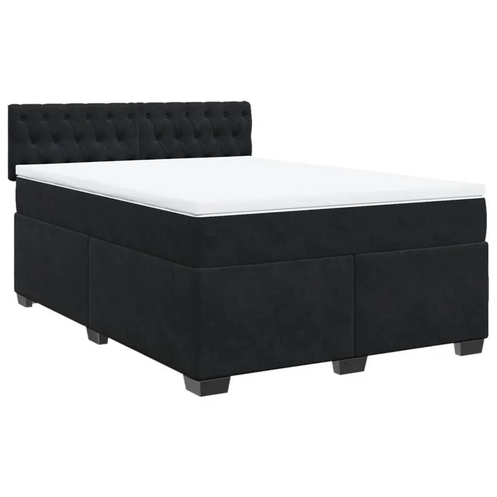 Queen Size Box Spring Bed Black Velvet Pocket Spring Mattress LED Lights