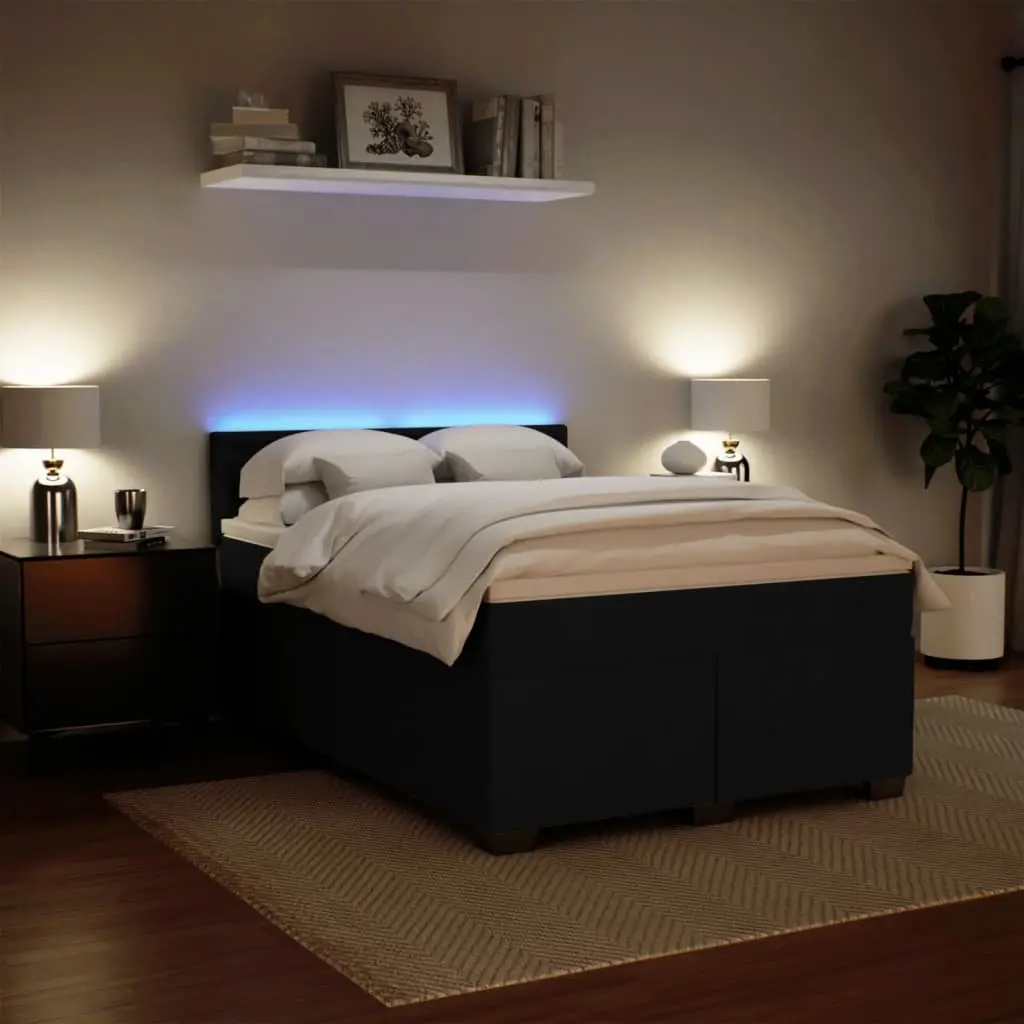 Queen Box Spring Bed Black Velvet Pocket Sprung Mattress with Adjustable LED Lights