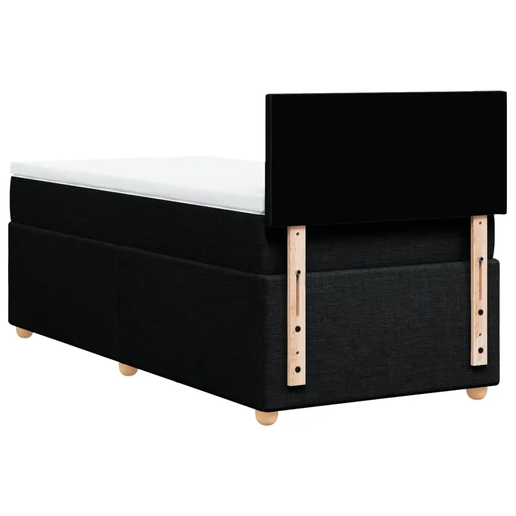 King Single Box Spring Bed with Pocket Mattress LED Lights Black Fabric