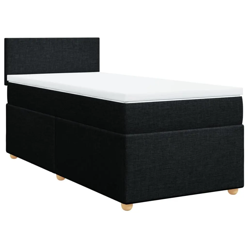 King Single Box Spring Bed with Pocket Mattress LED Lights Black Fabric