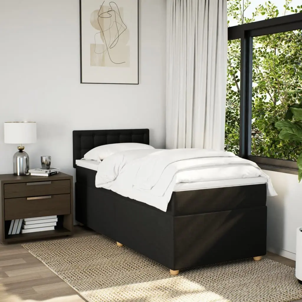 Box Spring Bed with Pocket Spring Mattress LED Lights Black King Single Fabric