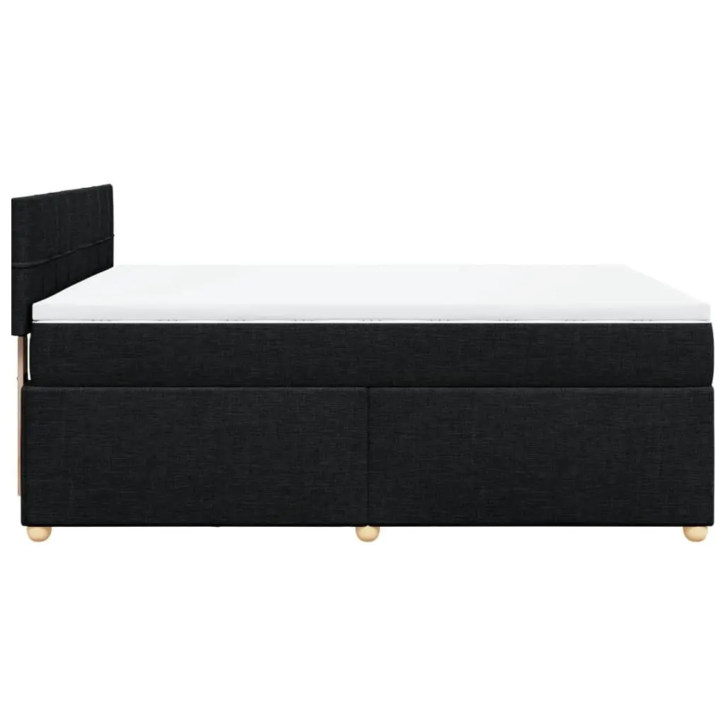 Double Box Spring Bed with Mattress Black Fabric Bedroom Bed Frame LED Lights