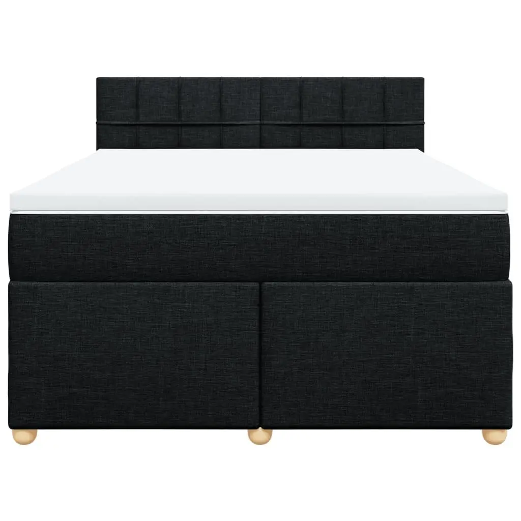 Double Box Spring Bed with Mattress Black Fabric Bedroom Bed Frame LED Lights