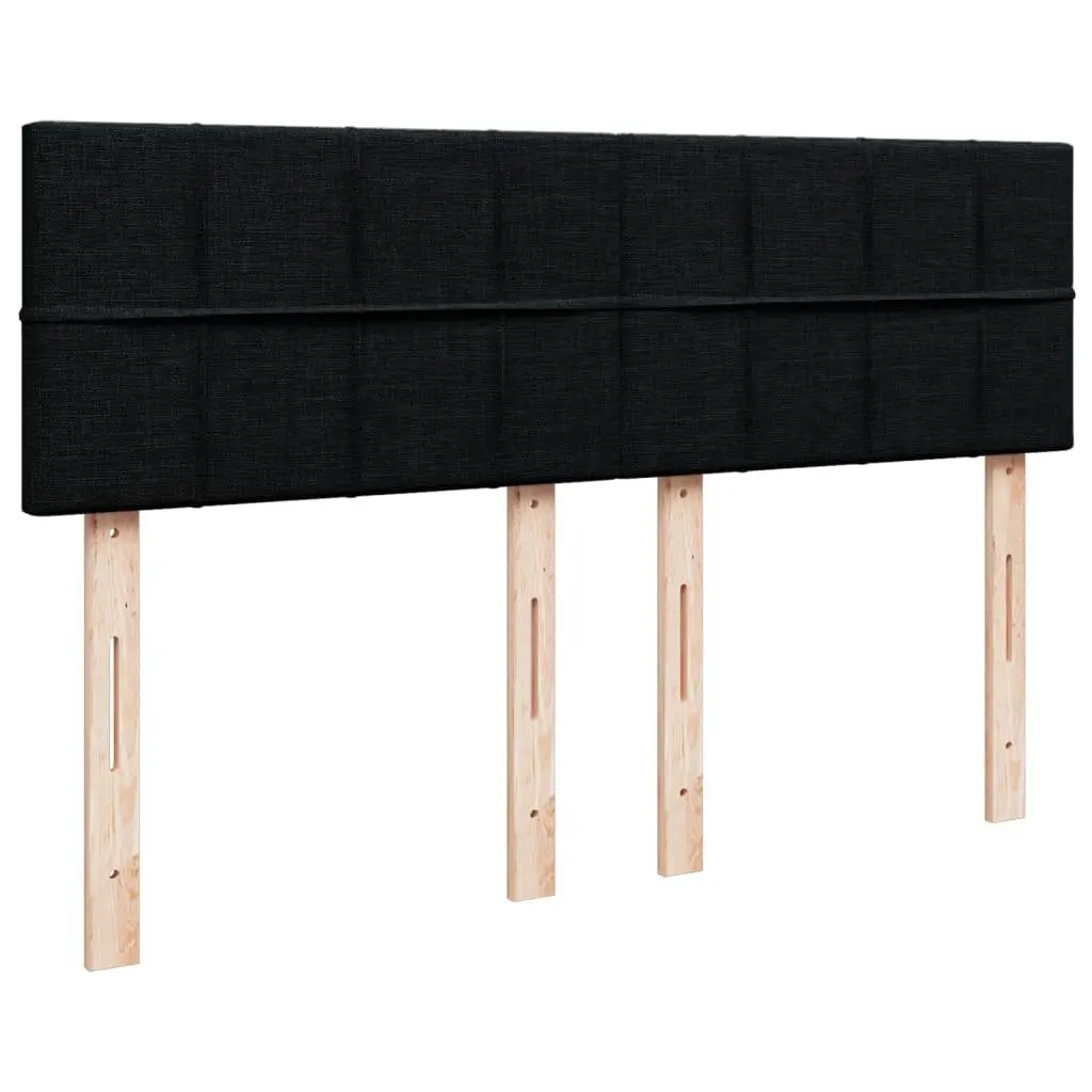 Double Box Spring Bed with Mattress Black Fabric Bedroom Bed Frame LED Lights