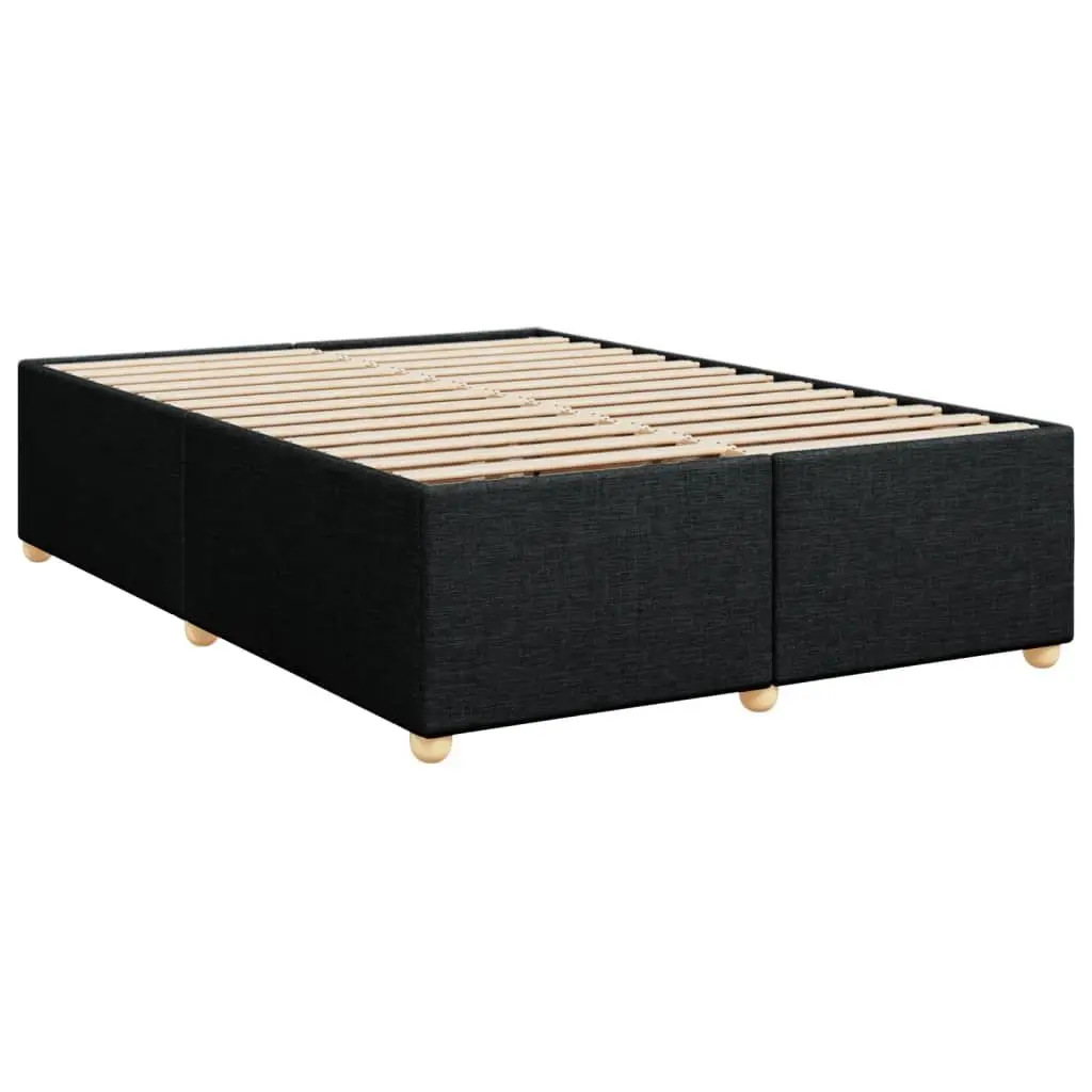 Double Box Spring Bed with Mattress Black Fabric Bedroom Bed Frame LED Lights