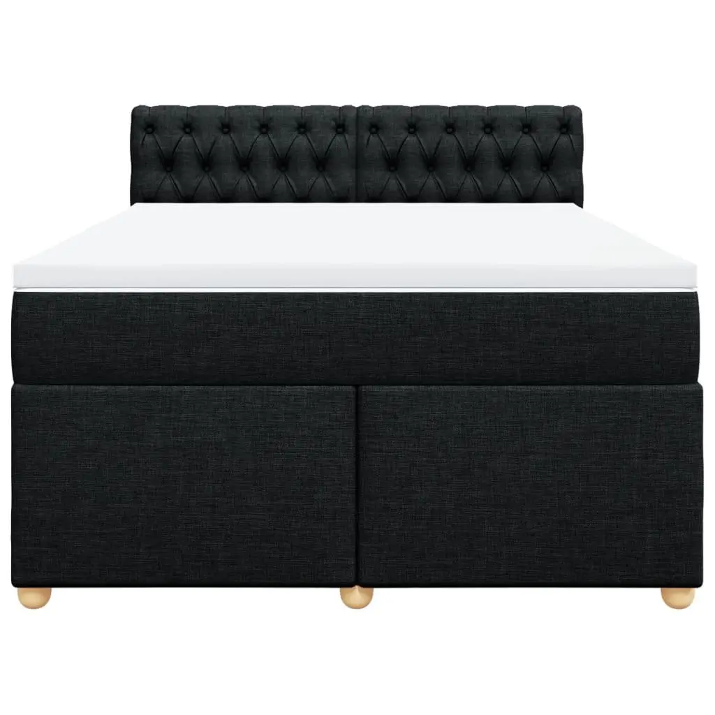 Double Box Spring Bed Black Fabric Pocket Sprung Mattress with LED Lights