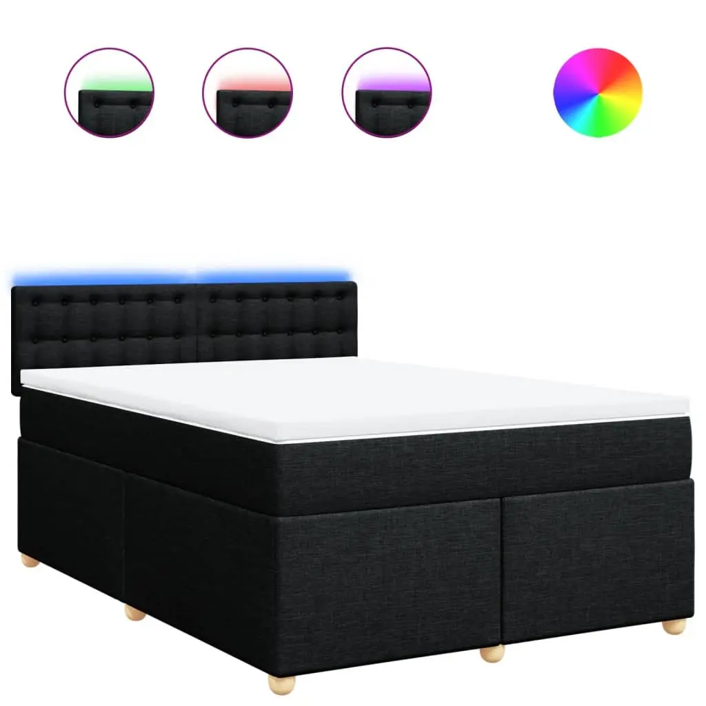 Double Box Spring Bed Black Double Pocket Spring Mattress with LED Lights