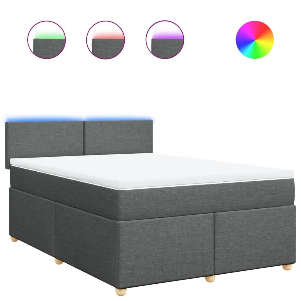 Queen Bed Grey Pocket Sprung Mattress LED Lights