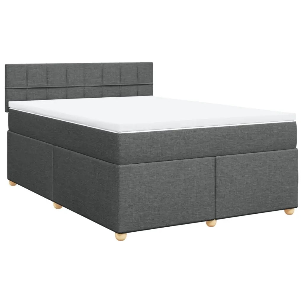 Queen Box Spring Bed Dark Grey Pocket Spring Mattress Adjustable LED Lights