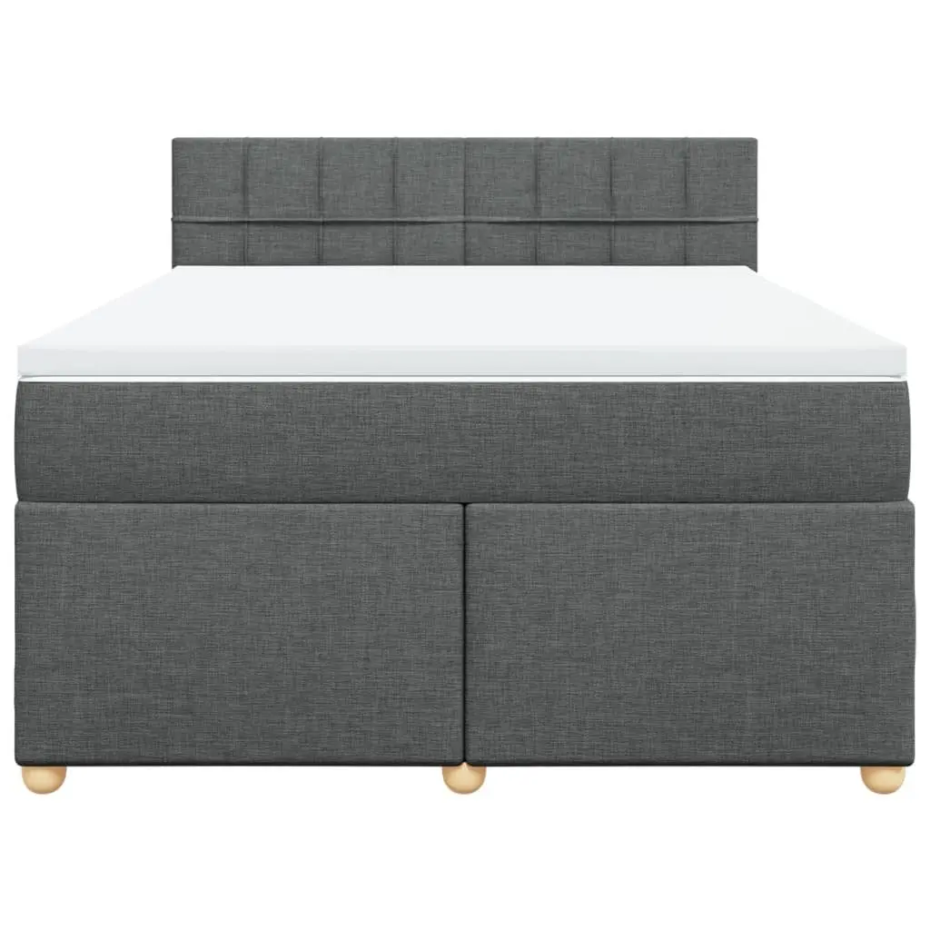 Queen Box Spring Bed Dark Grey Pocket Spring Mattress Adjustable LED Lights