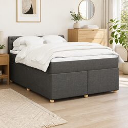 Queen Size Box Spring Bed with Pocket Spring Mattress LED Lights Grey Fabric