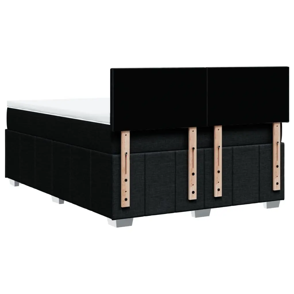 Double Box Spring Bed Frame Black Polyester with Pocket Spring Mattress and Adjustable LED Lights