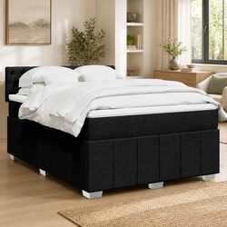 Black Fabric Box Spring Bed with Pocket Mattress & LED Lights