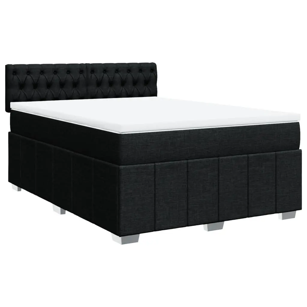 Double Box Spring Bed Black Pocket Mattress LED Lights