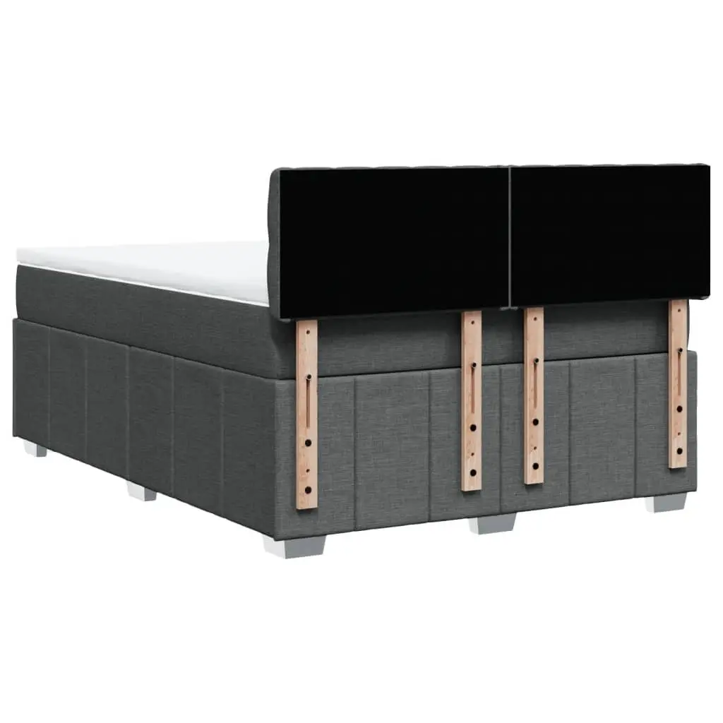 Queen Box Spring Bed Dark Grey Fabric with Mattress and LED Light