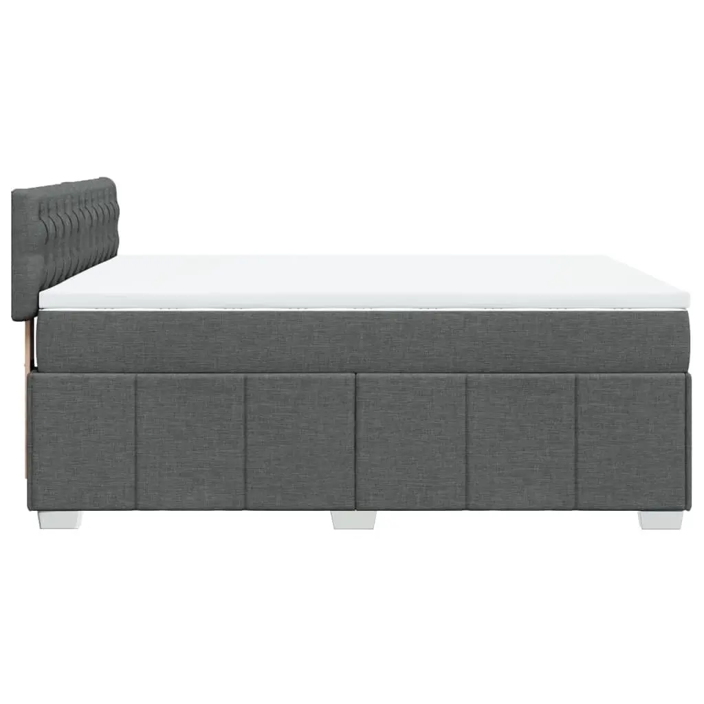Queen Box Spring Bed Dark Grey Fabric with Mattress and LED Light