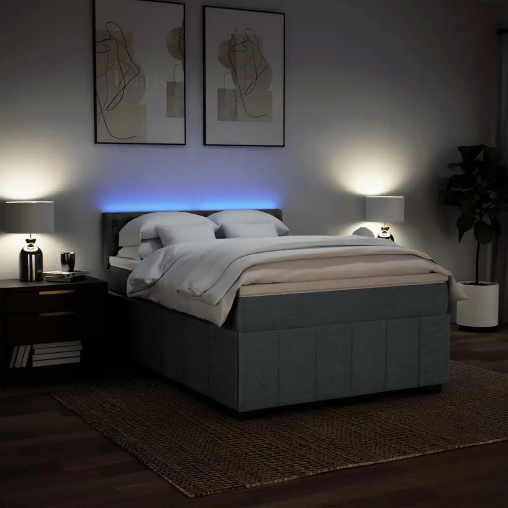 Queen Box Spring Bed Dark Grey Fabric with Mattress and LED Light
