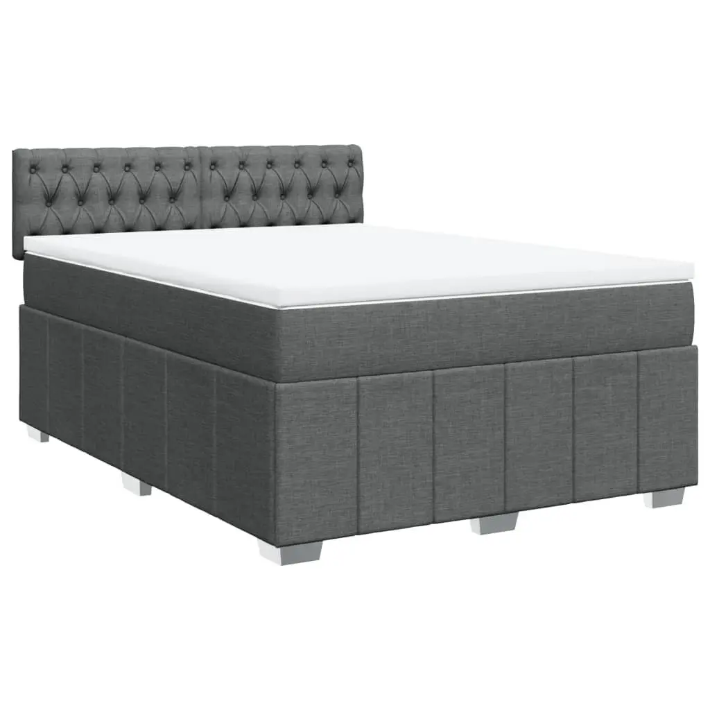 Queen Box Spring Bed Dark Grey Fabric with Mattress and LED Light