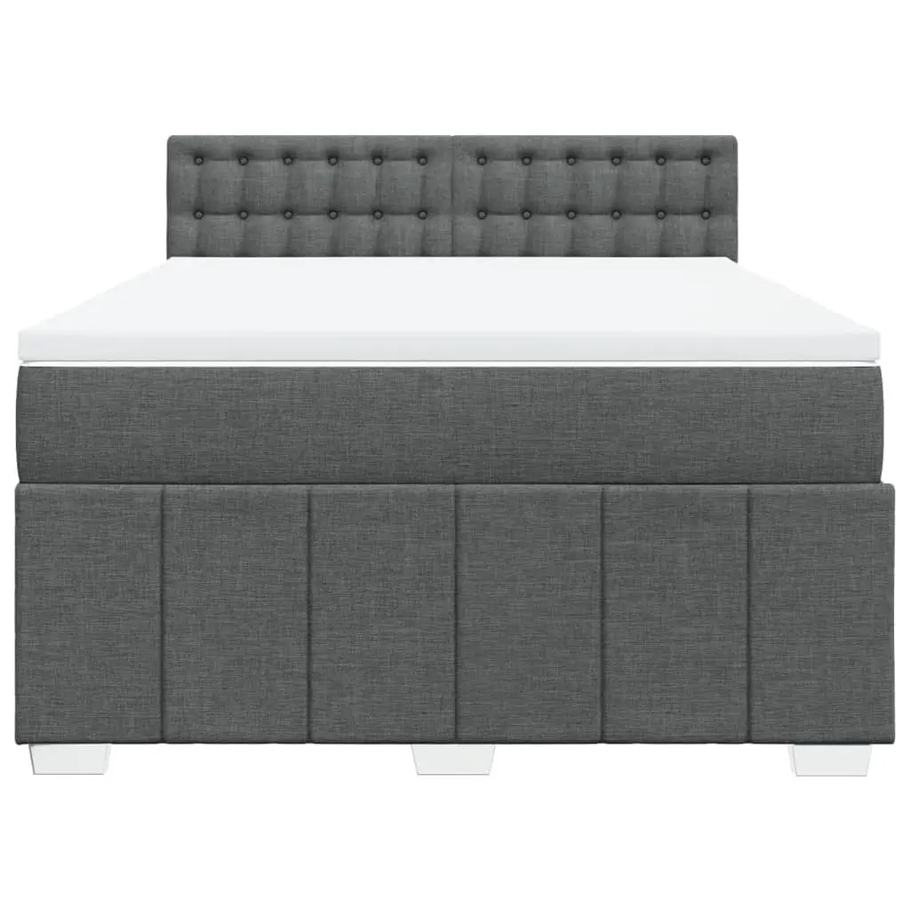 Box Spring Bed Grey with Pocket Spring Mattress and Adjustable LED Lights