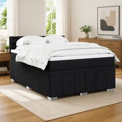 Queen Box Spring Bed with Pocket Spring Mattress LED Light Black Fabric Frame