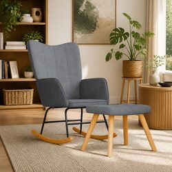 Stylish Rocking Chair with Stool: Comfort in Grey