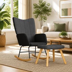 Concise Grey Fabric Rocking Chair with Matching Stool