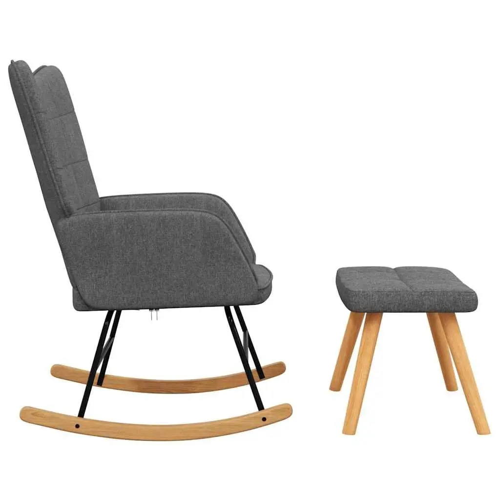 Rocking Chair Dark Grey Fabric with Footstool Padded Foam Upholstered Relaxing Lounge Seat