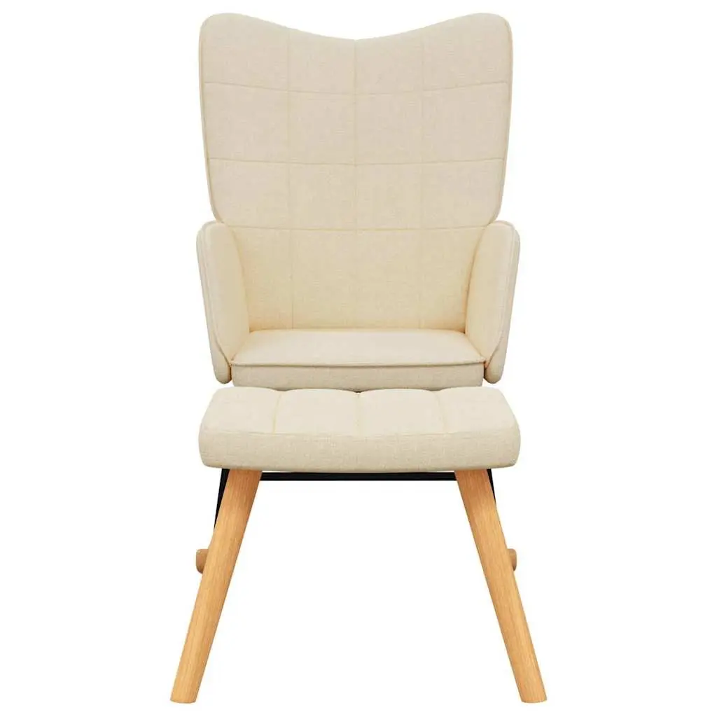 Rocking Chair Cream Fabric Padded Foam with Stool Living Room Relaxing