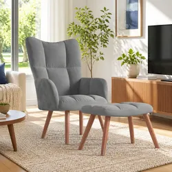 Chic Velvet Armchair and Stool for Stylish Living