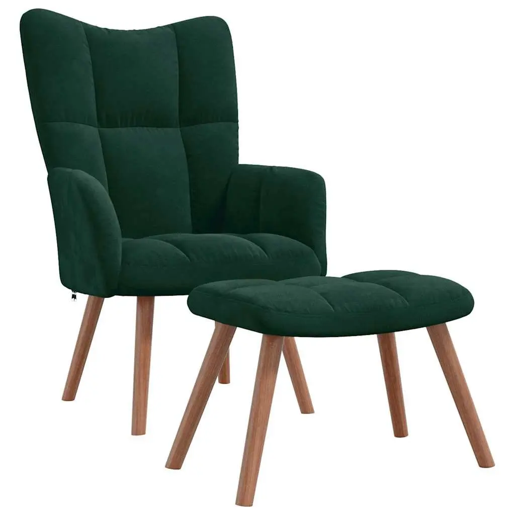 Armchair with Footstool Dark Green Velvet Relaxing Chair Padded Accent Seat