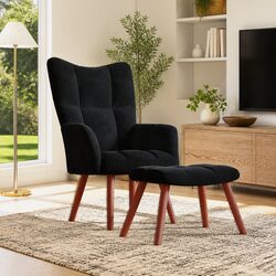 Elegant Relaxing Chair with Stool in Velvet Upholstery