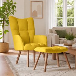 Yellow Velvet Armchair with Matching Footstool