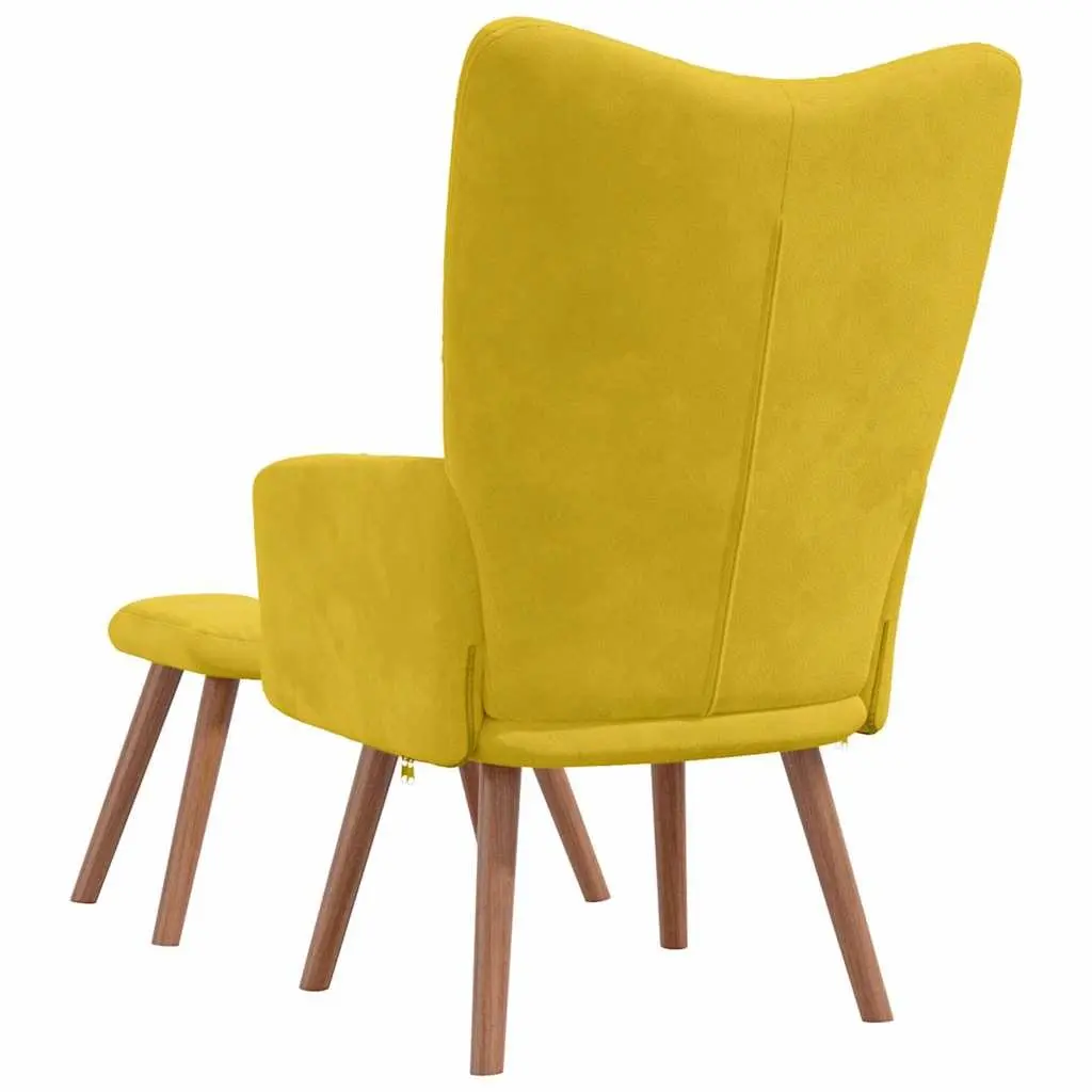 Armchair Mustard Yellow Velvet Padded with Footstool Block Detailing