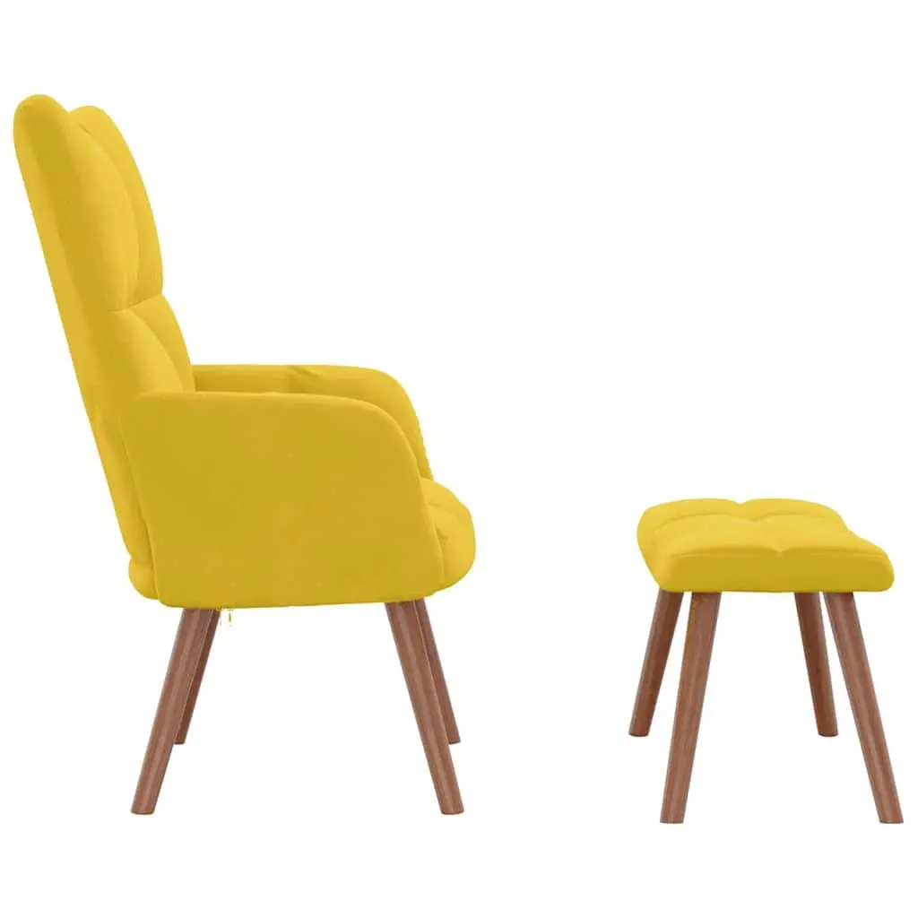 Armchair Mustard Yellow Velvet Padded with Footstool Block Detailing