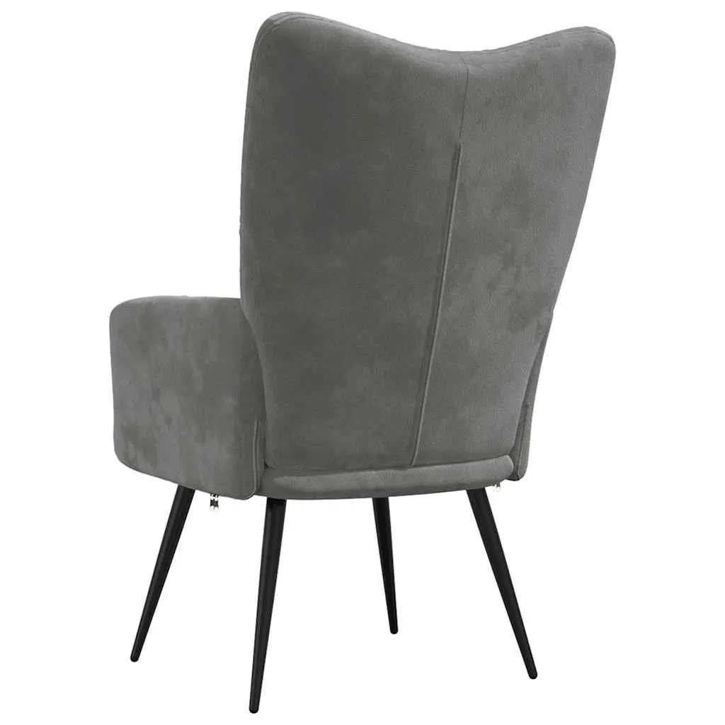 Relaxing Armchair Grey Velvet Upholstered Lounge Chair Comfortable Seating