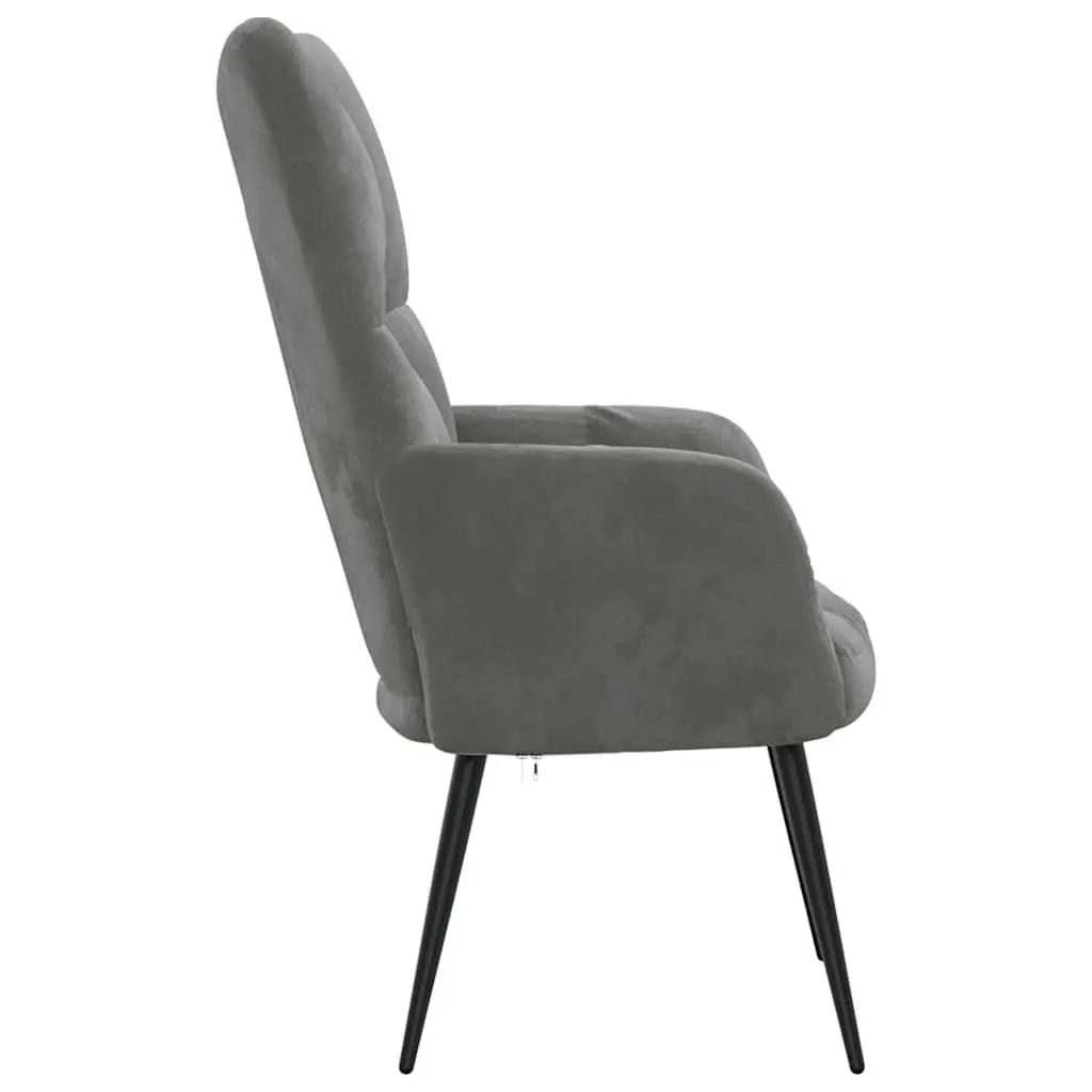 Relaxing Armchair Grey Velvet Upholstered Lounge Chair Comfortable Seating