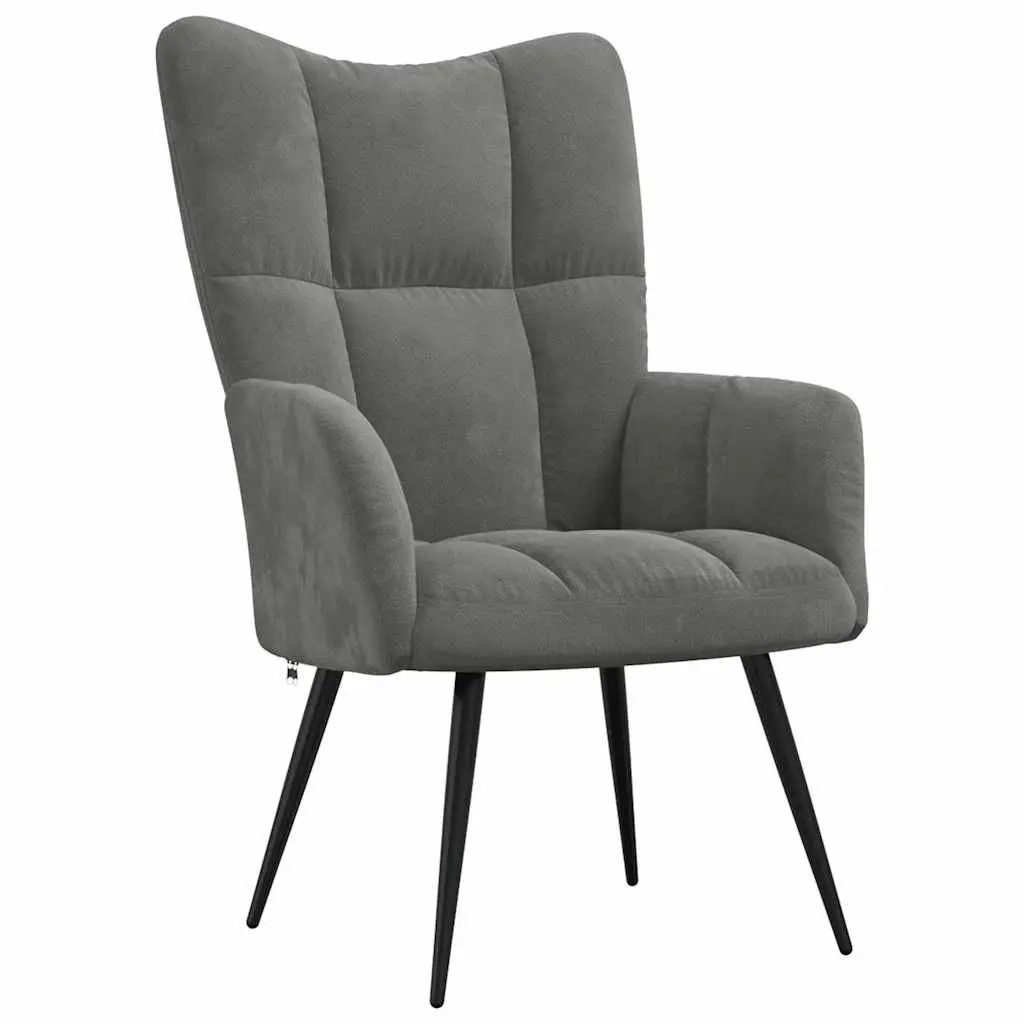 Relaxing Armchair with Stool Dark Grey Velvet Accent Chair Lounge Seat Footrest