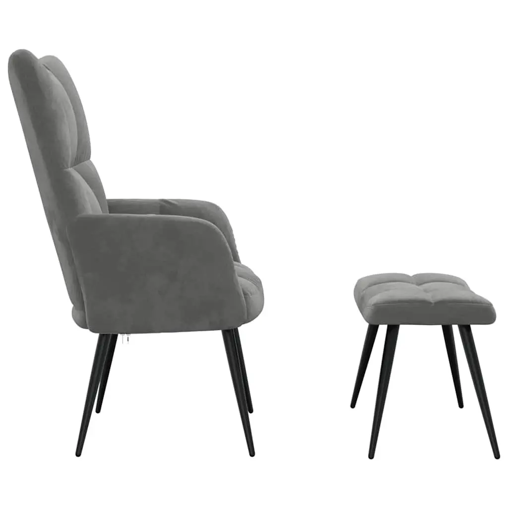 Relaxing Armchair with Stool Dark Grey Velvet Accent Chair Lounge Seat Footrest