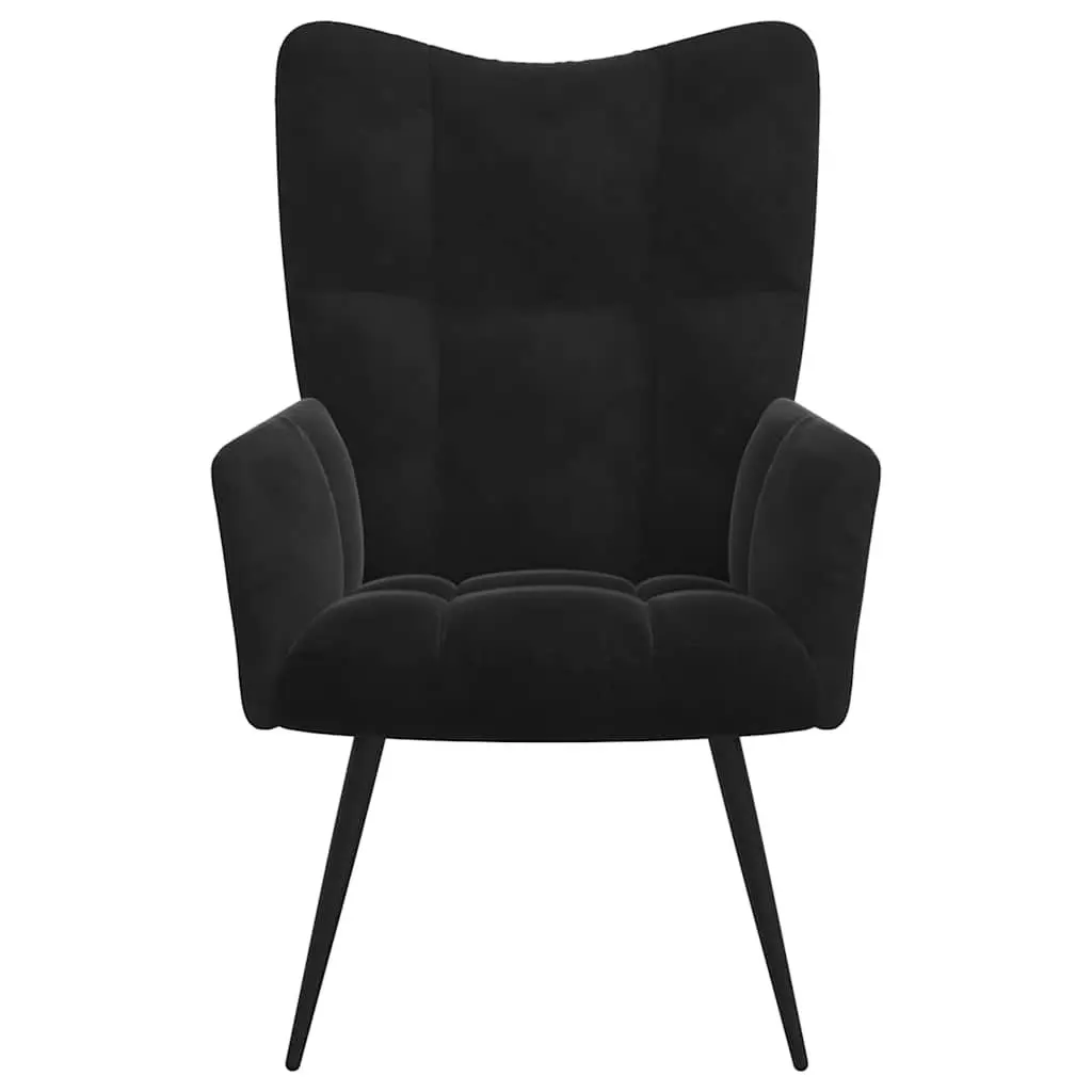 Armchair Black Velvet Relaxing Chair with Stool Block Detailing Thickly Padded Foam Steel Frame