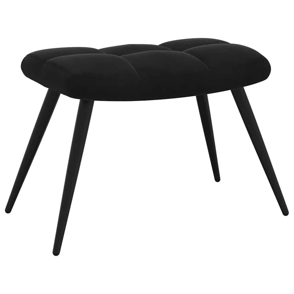 Armchair Black Velvet Relaxing Chair with Stool Block Detailing Thickly Padded Foam Steel Frame